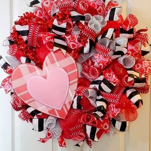 Heartfelt Holiday Wreath with Red and Pink Ribbons